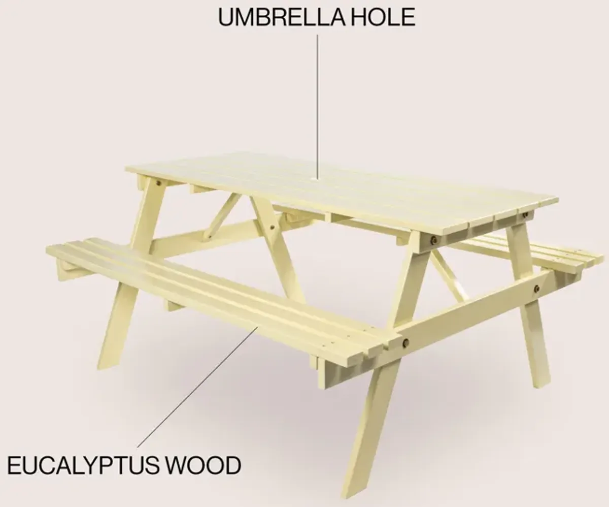 Shoreham Modern Classic Outdoor Wood Picnic Table Benches with Umbrella Hole