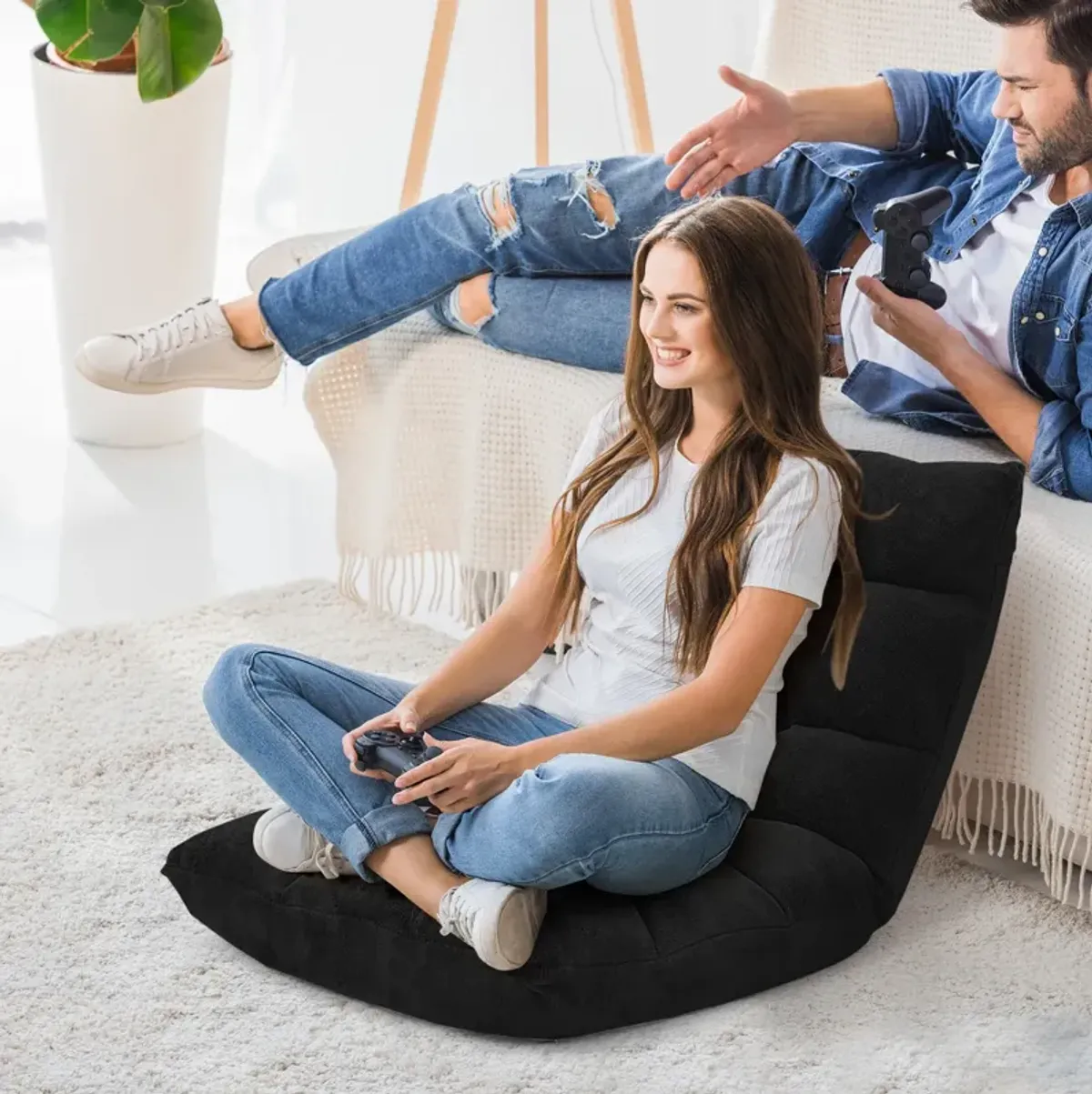 Adjustable 14-Position Floor Chair Folding Lazy Gaming Sofa Chair