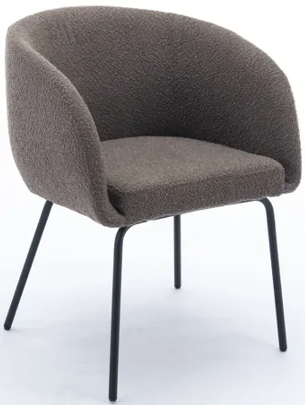 Streamdale Set Of 1 Boucle Fabric Dining Chair With Black Metal Legs, Dark Brown