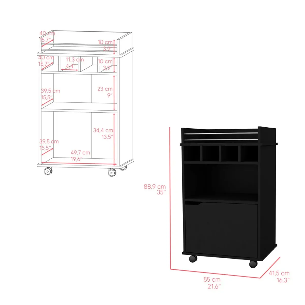 Bar Cart Kinsley, Living Room, Black