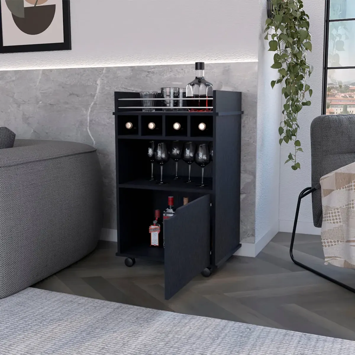 Bar Cart Kinsley, Living Room, Black