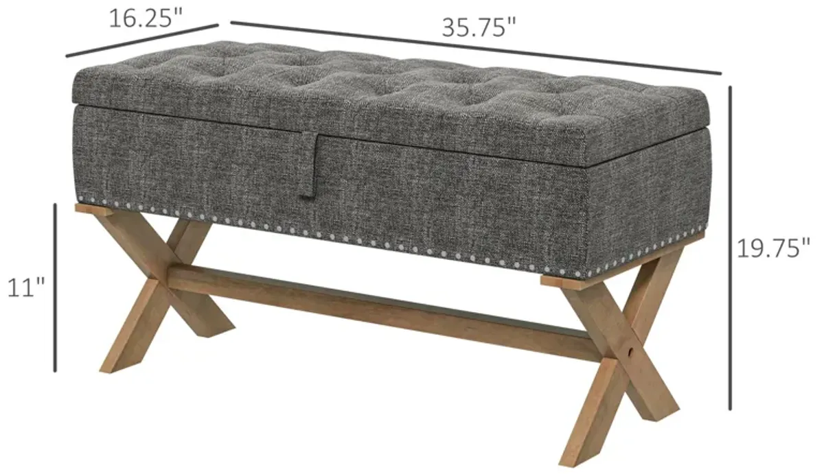 Gray Upholstered Bedroom Bench: Wooden Legs, Ottoman