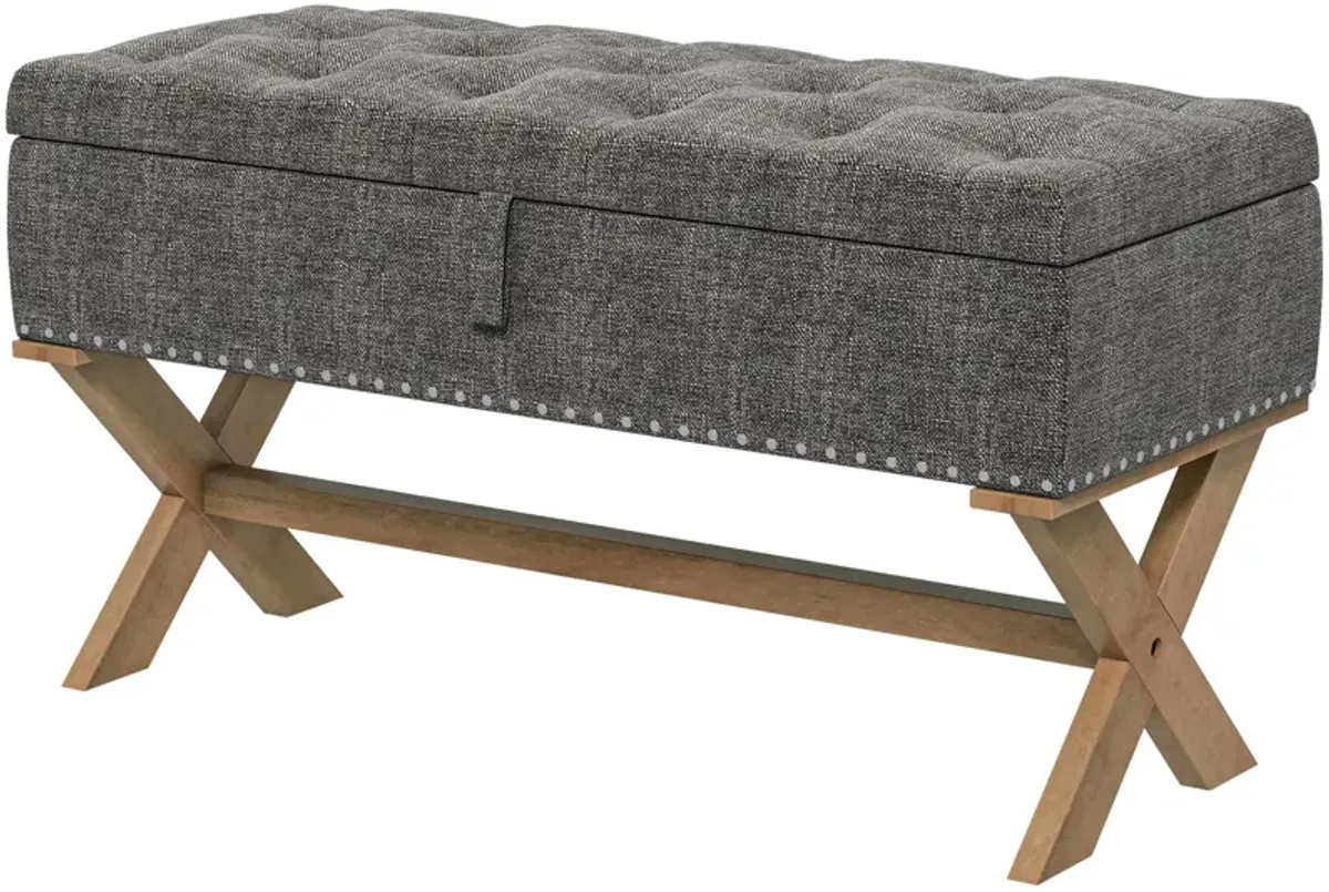 Gray Upholstered Bedroom Bench: Wooden Legs, Ottoman