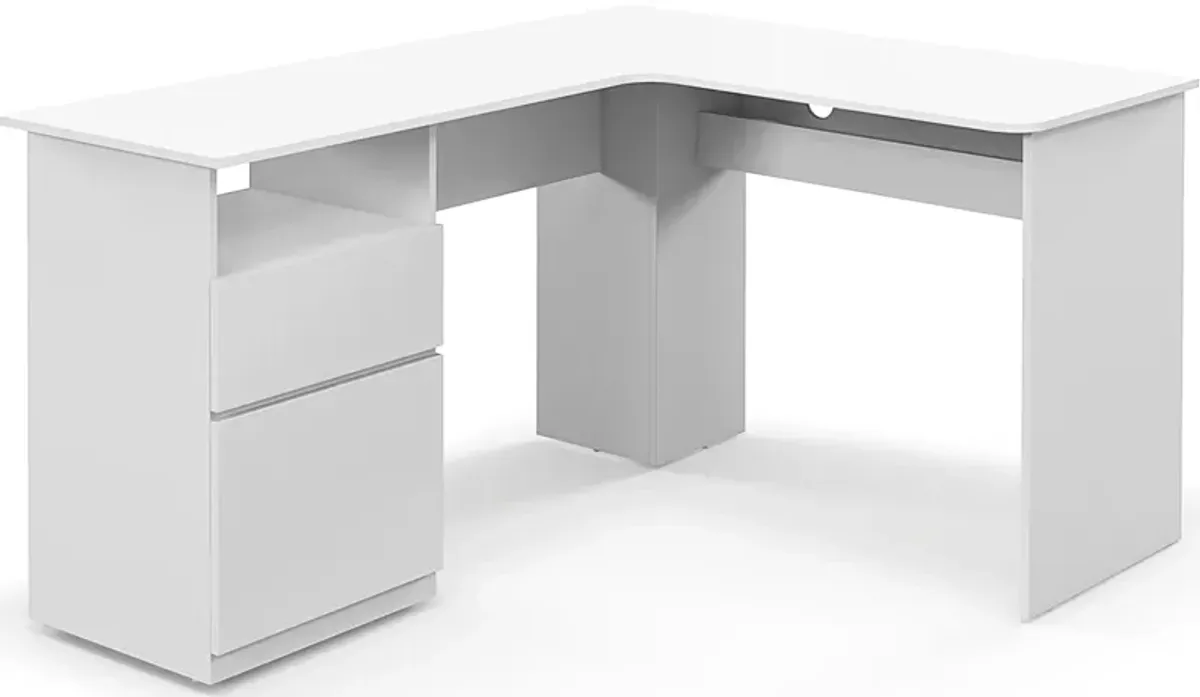 L-Shaped Computer Desk with Letter File Drawer for Home Office or Workspace Organization