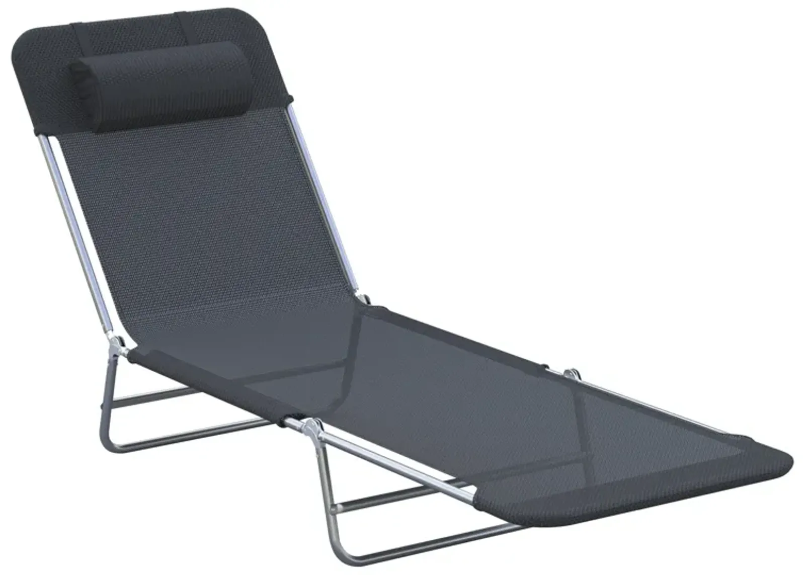 Versatile Black Lounger: 6-Position Folding Chaise with Cushion for Outdoors