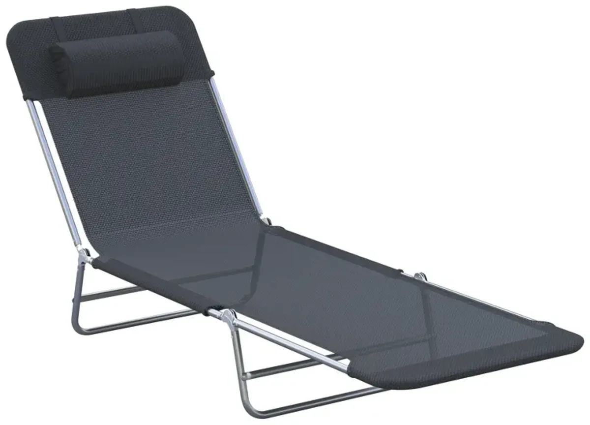 Versatile Black Lounger: 6-Position Folding Chaise with Cushion for Outdoors