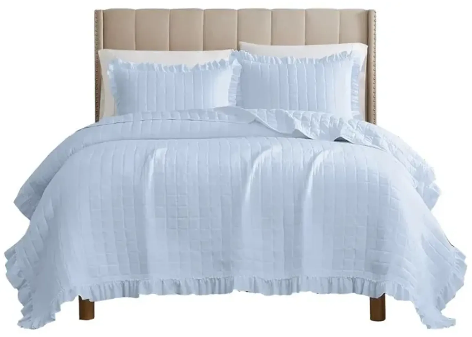 RT Designers Collection Belina 3 Pieces Washed Stitched Lightweight Quilts Set King Size For Bedding White