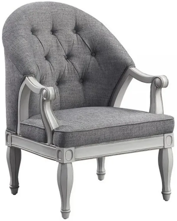 Fil 32 Inch Armchair, Tufted Backrest, Fabric Upholstery, Poplar Wood, Gray