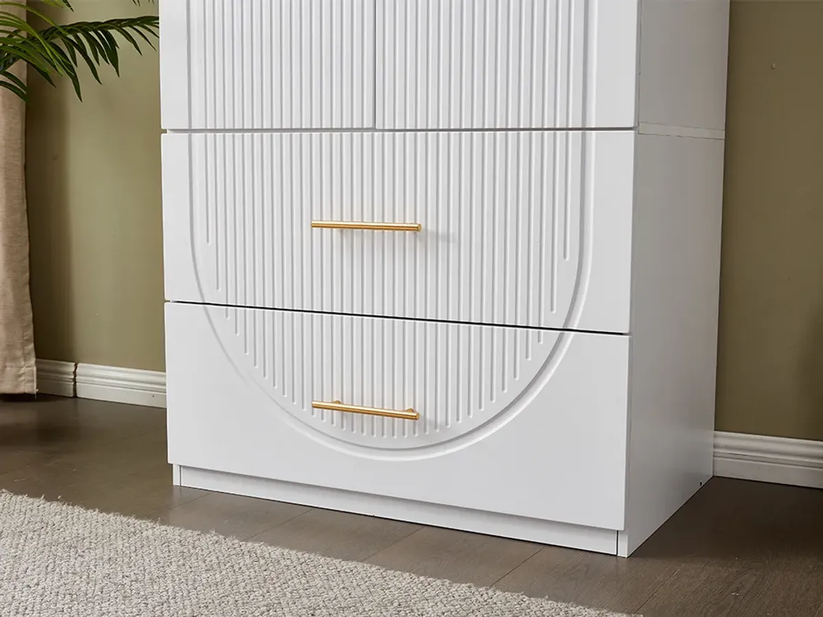 Armoire Wardrobe Closet with 2 Doors with Clothing Rod Inside Cabinet and 2 Drawers for Storage, White,31.5”W x 20.4”D x 74.2”H