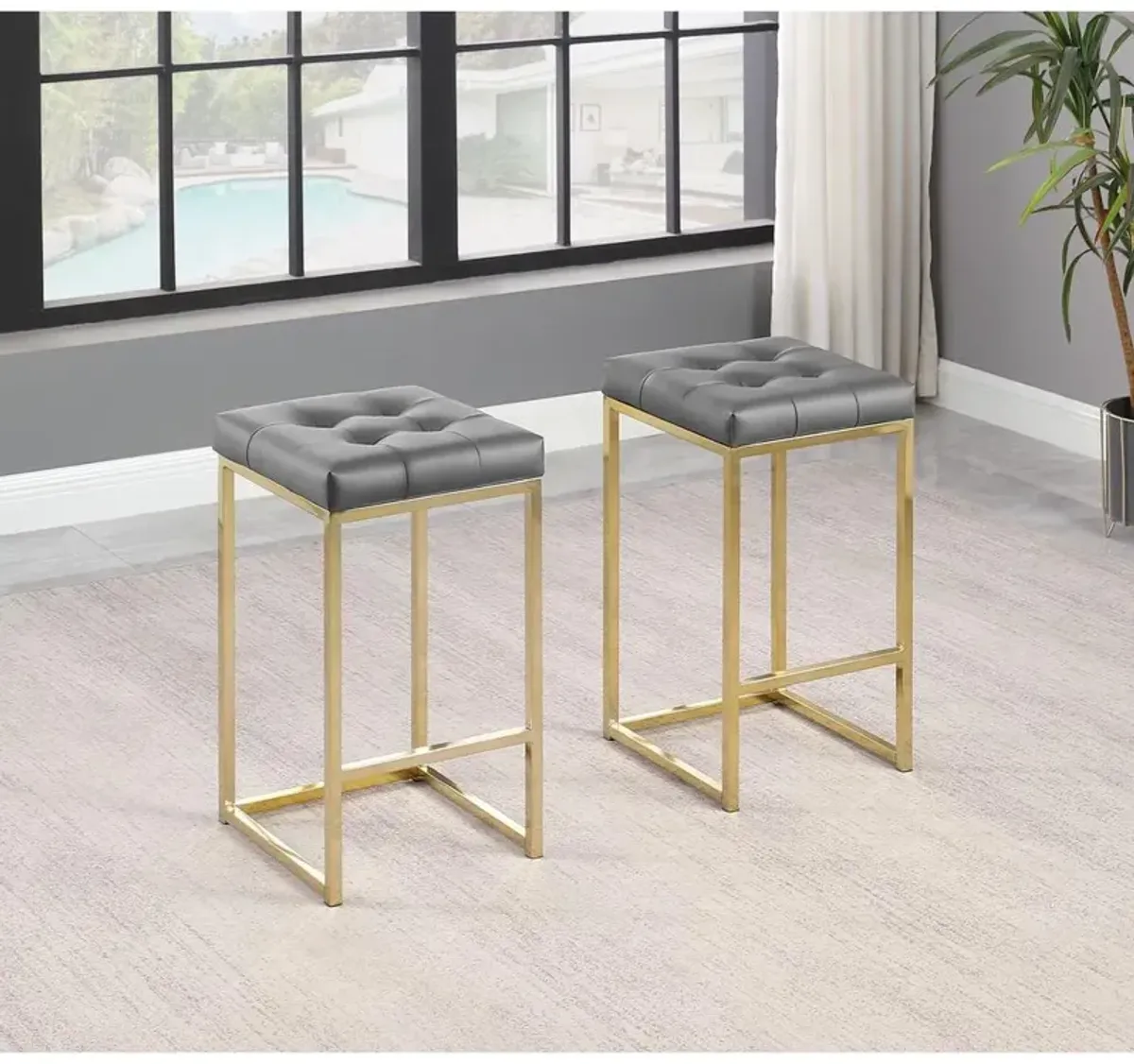 Jersey Faux Leather Counter Height Stool in Gold (Set of 2)