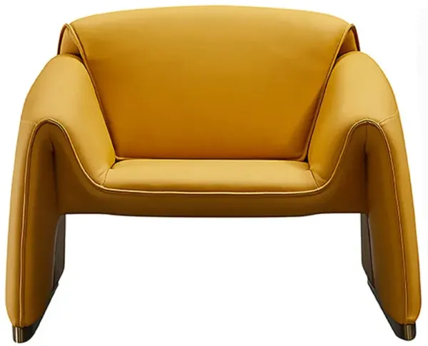 EKY1011 MODERN METAL FRAME YELLOW ITALIAN TOP GRAIN LEATHER WITH LEATHER MATCH ACCENT CHAIR