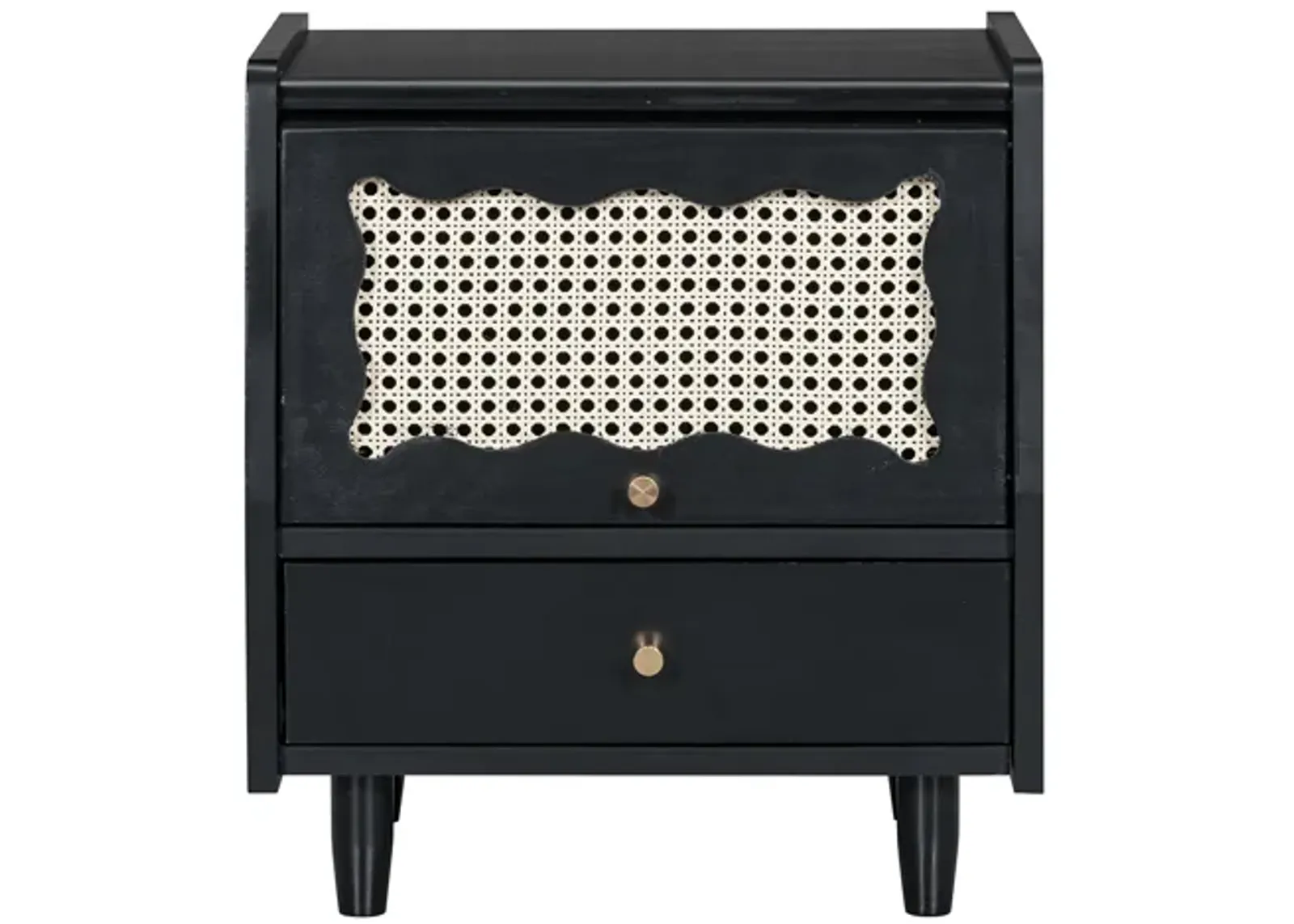 Merax Nightstand with Rattan-Woven Storage Cabinet