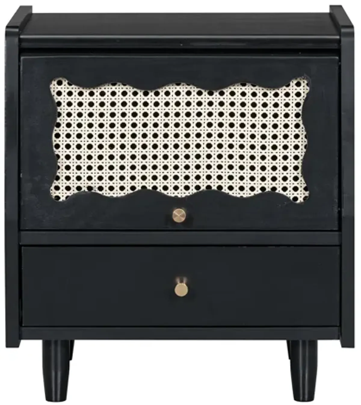 Merax Nightstand with Rattan-Woven Storage Cabinet