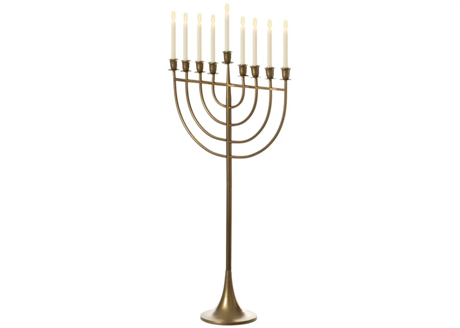 Modern Solid Metal Judaica Hanukkah Menorah 9 Branched Candelabra, Gold Finish Large