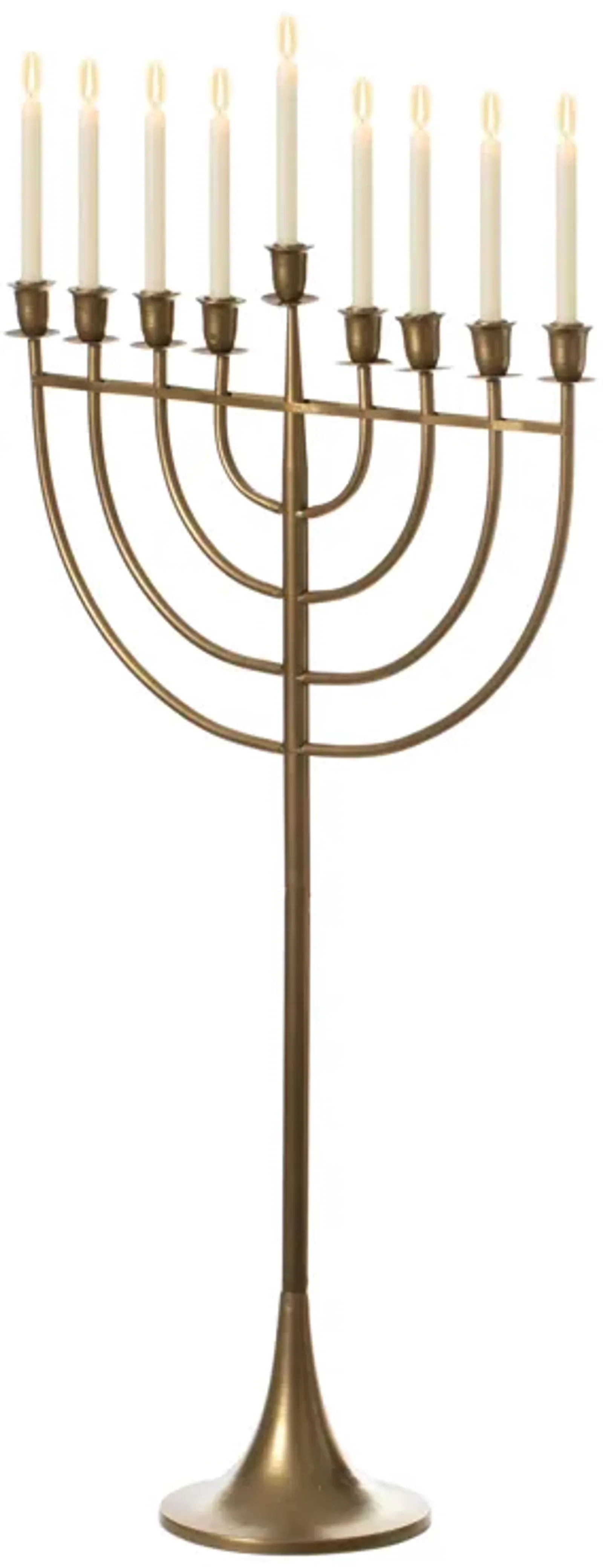 Modern Solid Metal Judaica Hanukkah Menorah 9 Branched Candelabra, Gold Finish Large