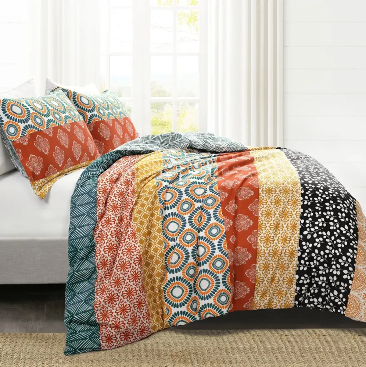 Bohemian Stripe Reversible Cotton Duvet Cover  3Pc Set