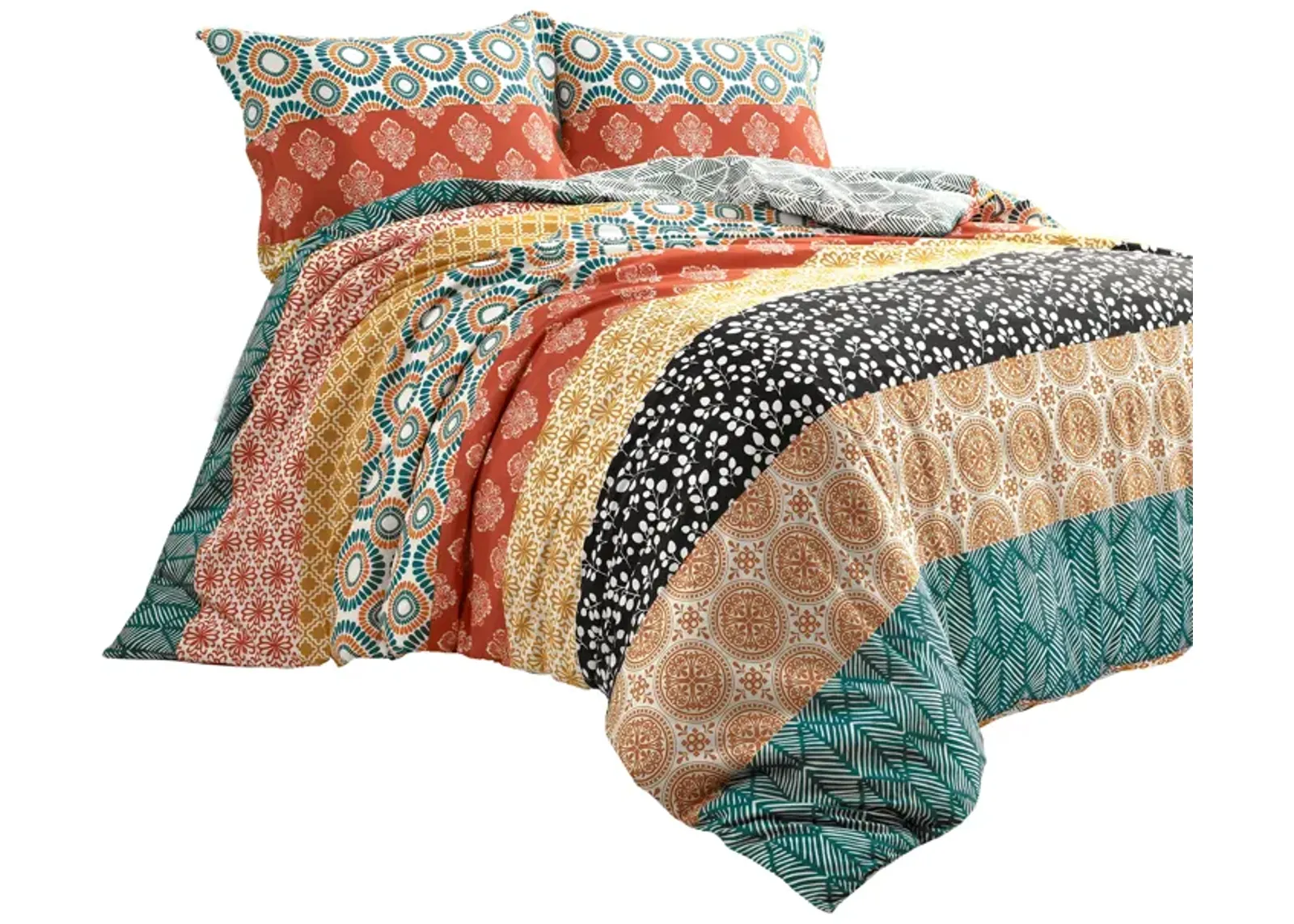 Bohemian Stripe Reversible Cotton Duvet Cover  3Pc Set