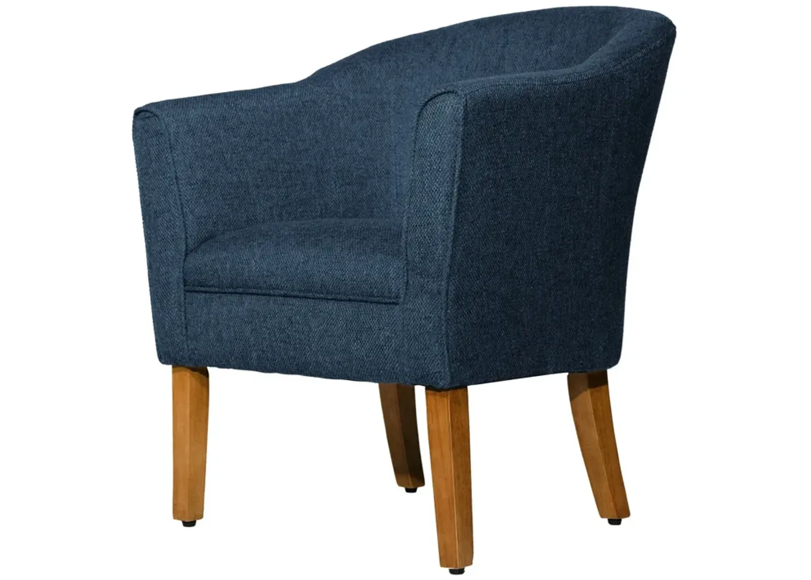 Fabric Upholstered Wooden Accent Chair with Curved Back, Blue and Brown - Benzara