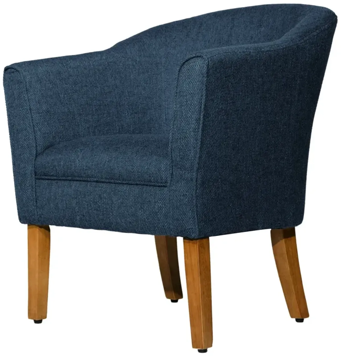 Fabric Upholstered Wooden Accent Chair with Curved Back, Blue and Brown - Benzara