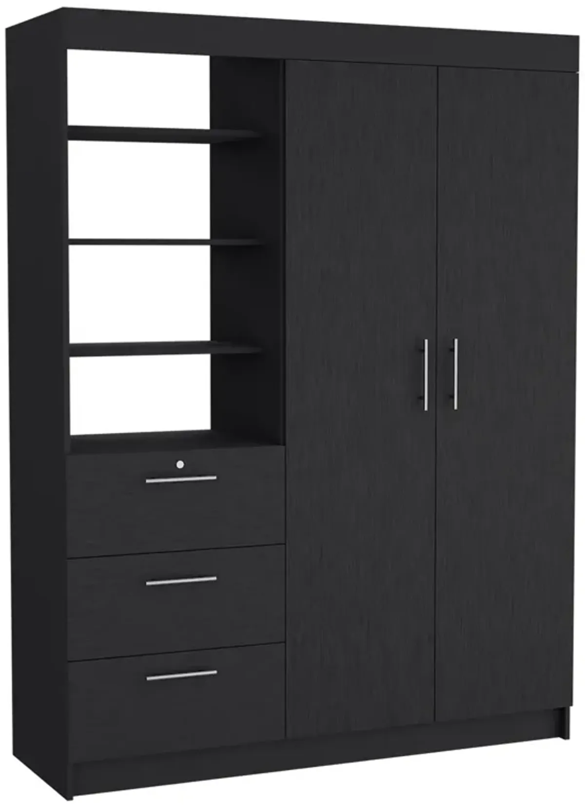 Streamdale Kenya 3 Drawers Armoire, Double Door, 3-Tier Shelf - Black