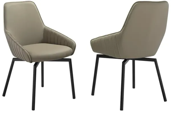 Shin 23 Inch Swivel Dining Chair Set of 2, Curved, Gray Faux Leather, Black - Benzara