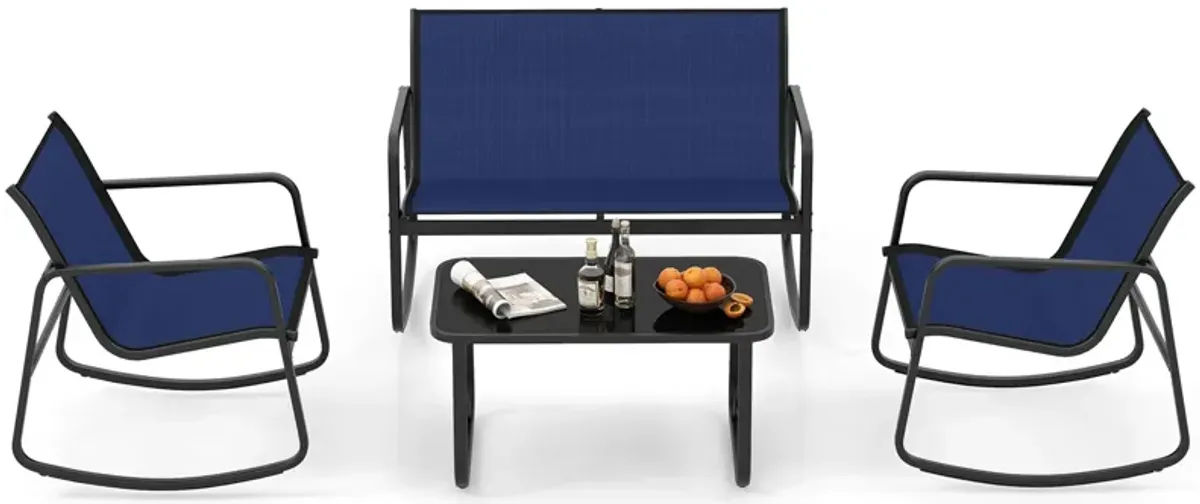 4 Piece Patio Rocking Set with Glass-Top Table