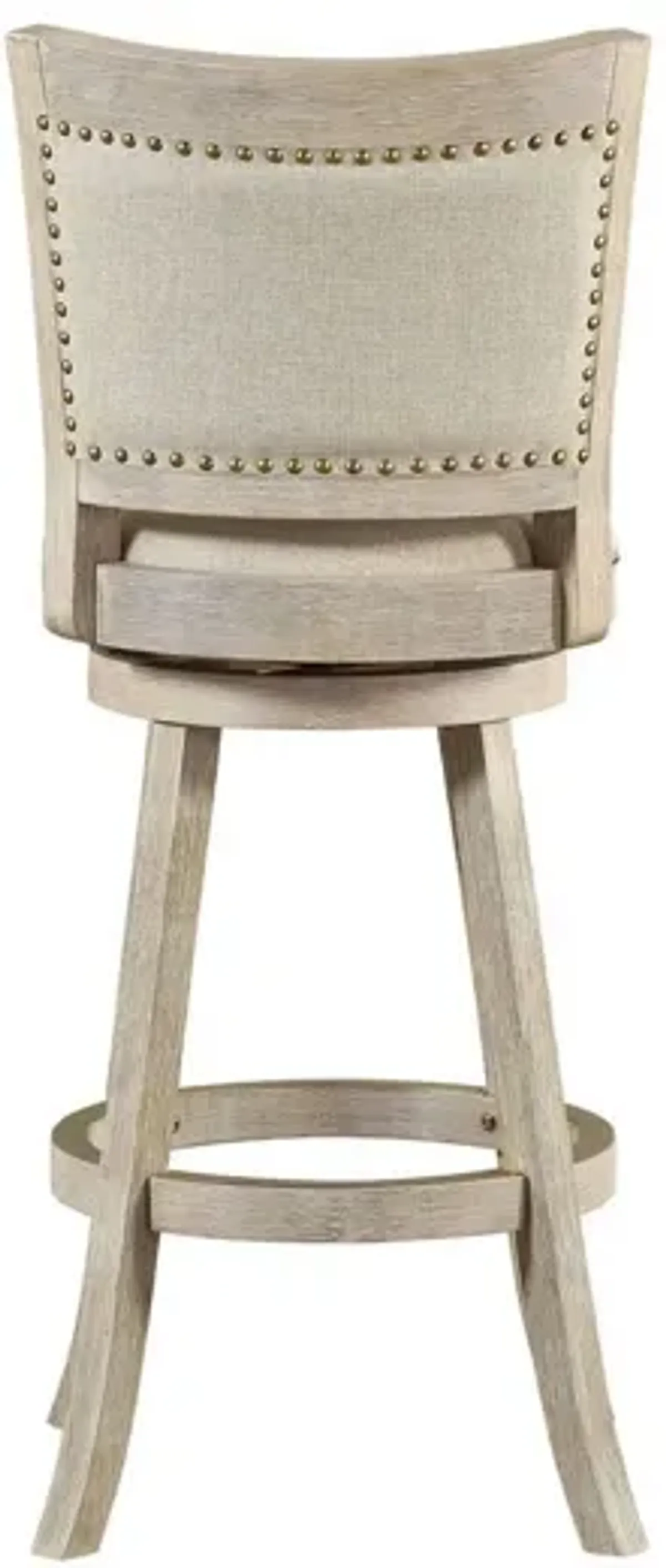 29 Inch Curved Back Wooden Swivel Bar Stool with Nailhead Trim, Gray-Benzara