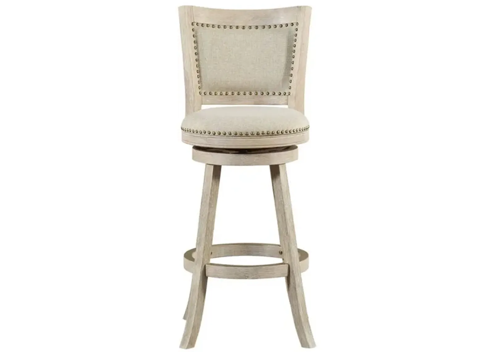 29 Inch Curved Back Wooden Swivel Bar Stool with Nailhead Trim, Gray-Benzara