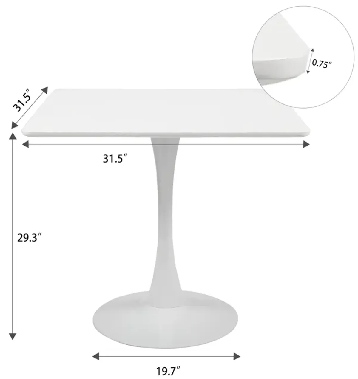 Jaxpety 31.5" x 31.5" Square White Tulip Side Table