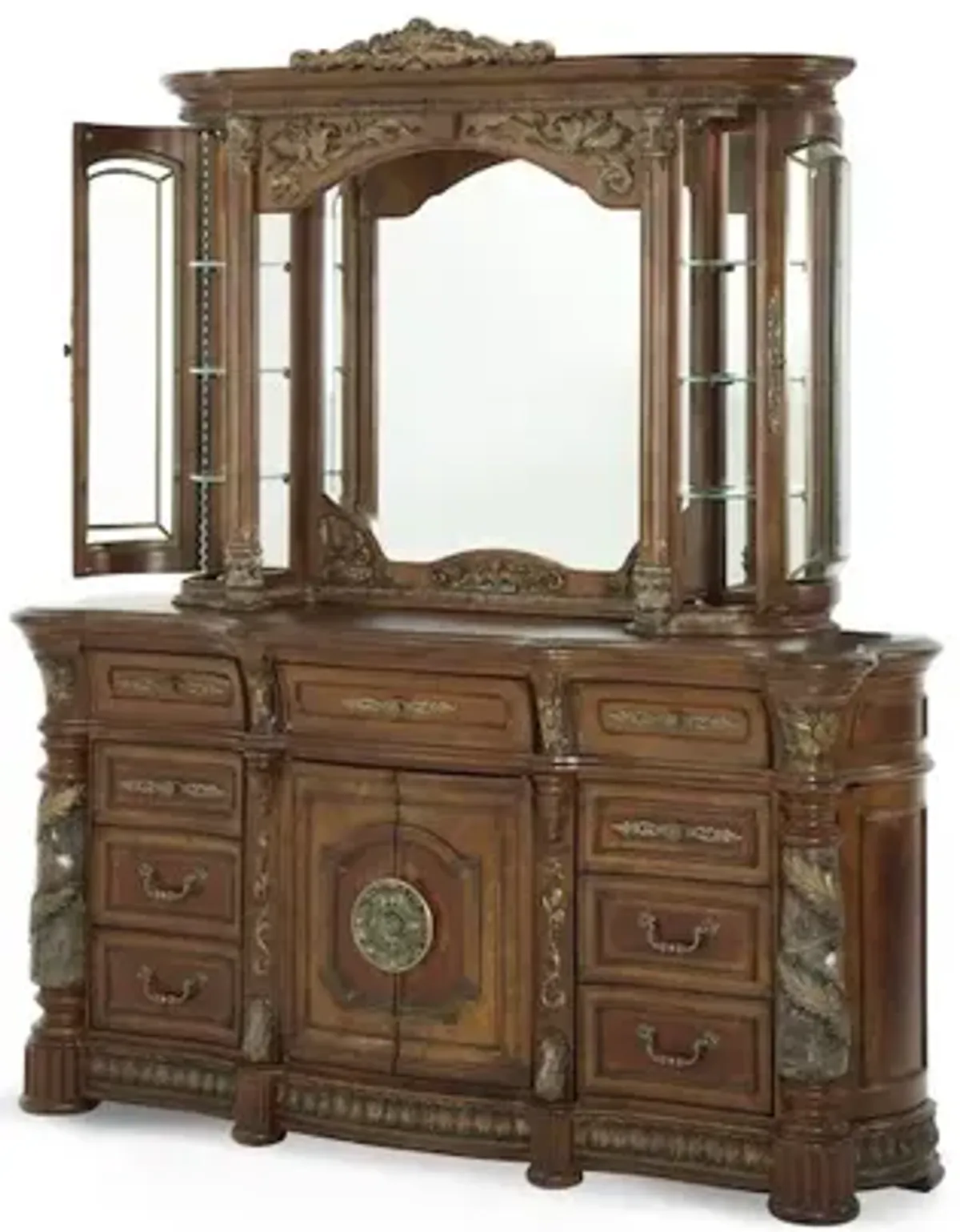 Michael Amini Villa Valencia Dresser with Mirror - Classic Chestnut