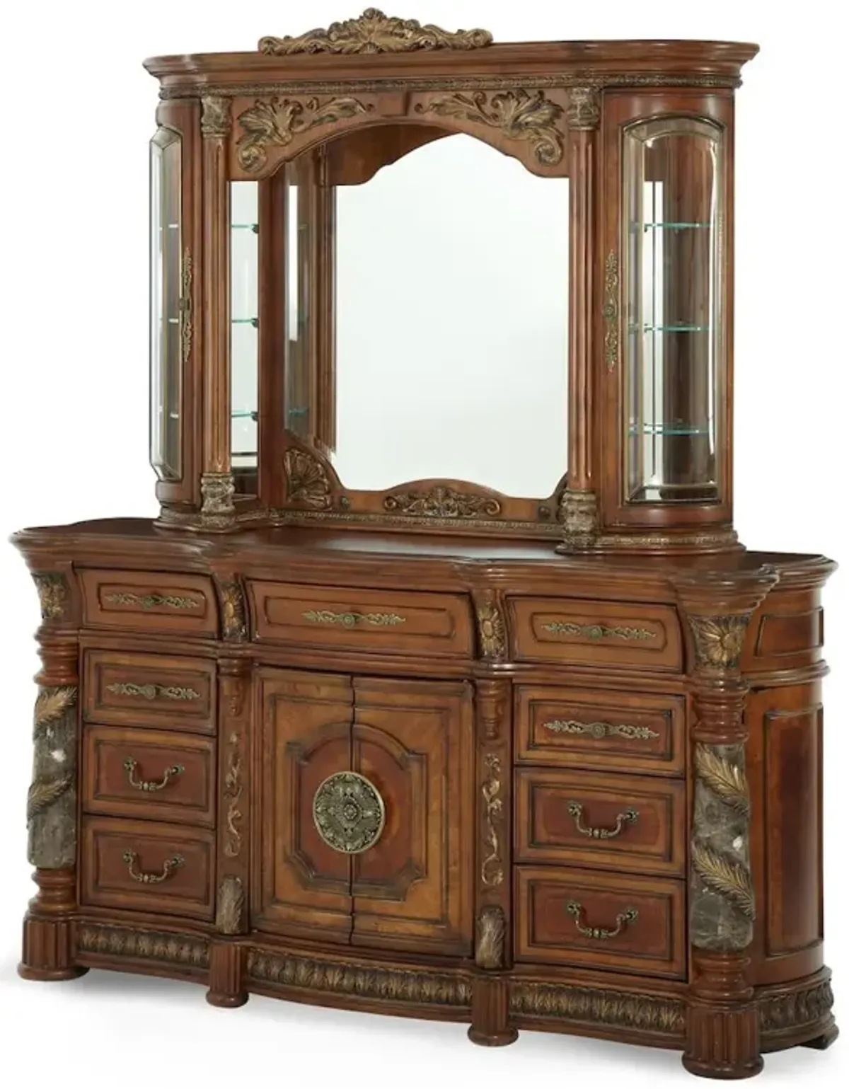Michael Amini Villa Valencia Dresser with Mirror - Classic Chestnut