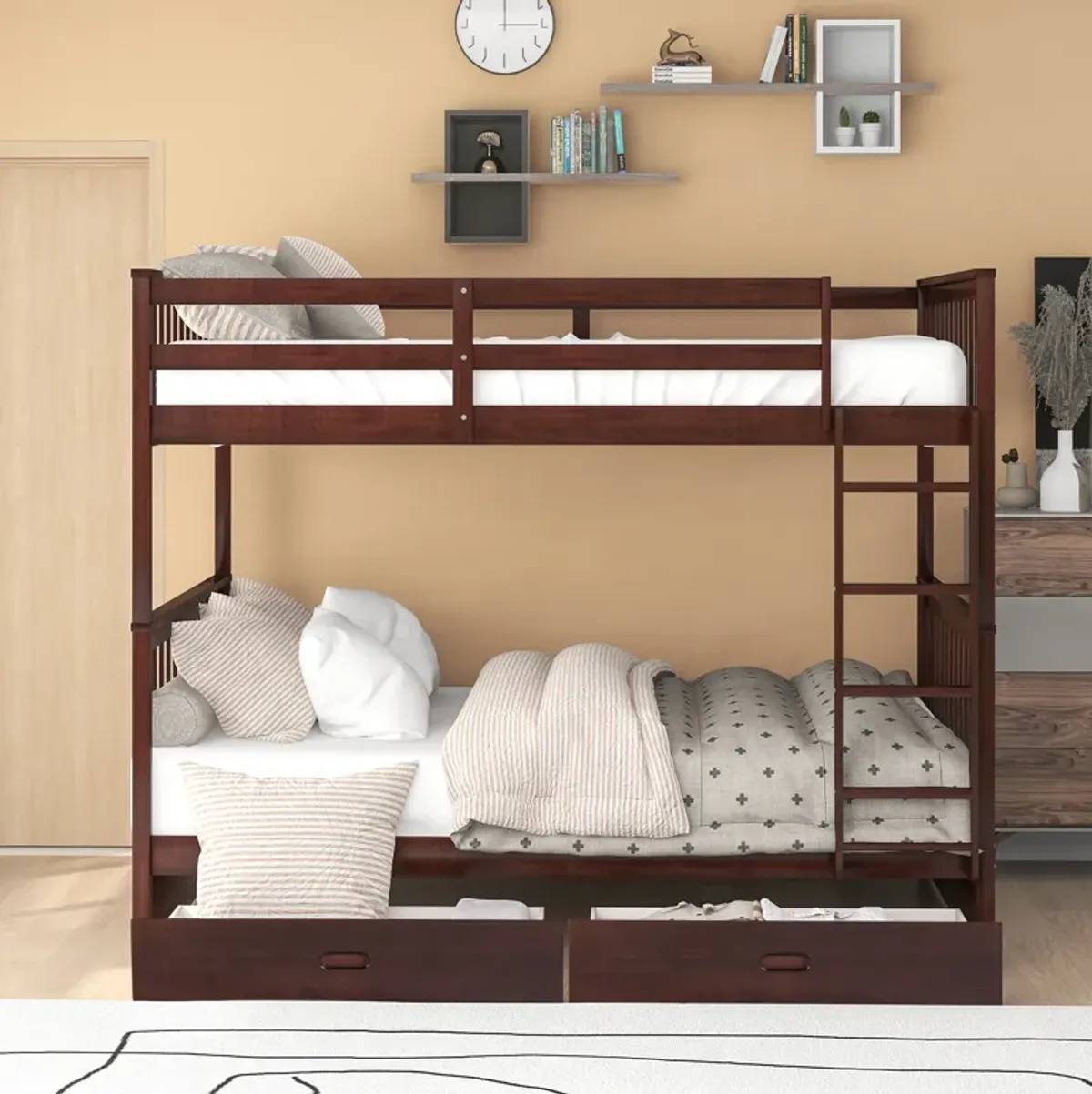 Merax Bunk Bed with Ladders and Two Storage Drawers