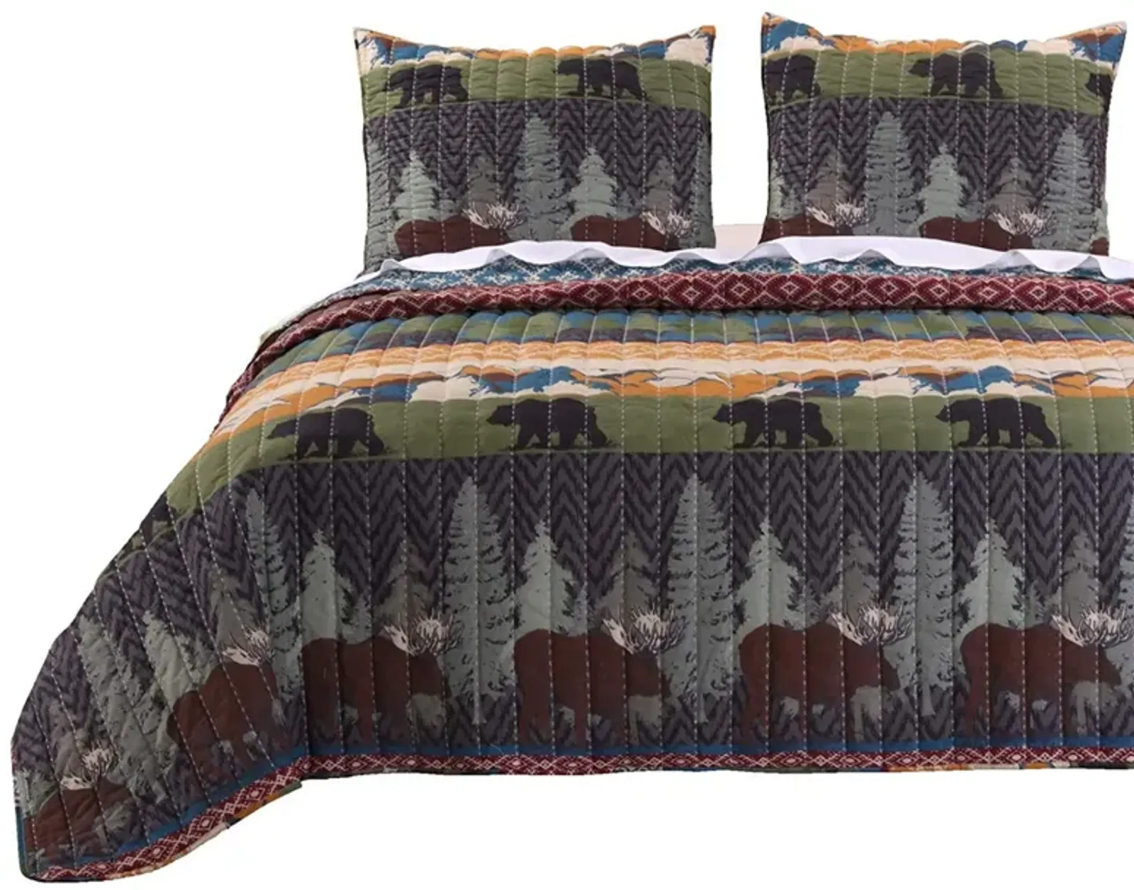 2 Piece Twin Size Quilt Set with Nature Inspired Print, Multicolor - Benzara