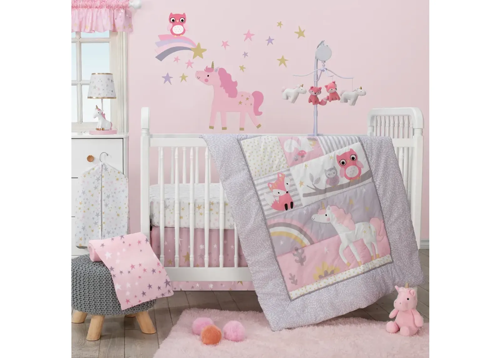 Bedtime Originals Rainbow Unicorn 3-Piece Crib Bedding Set - Pink, Purple