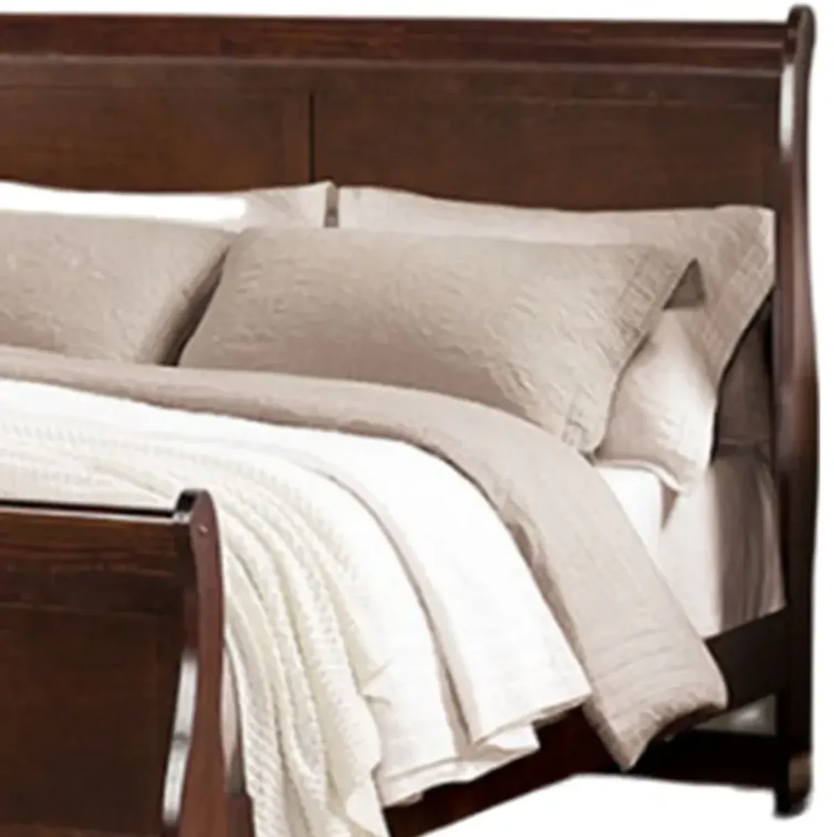 Ryla Queen Size Bed, Sleigh Panel Headboard, Dark Cherry Brown Solid Wood