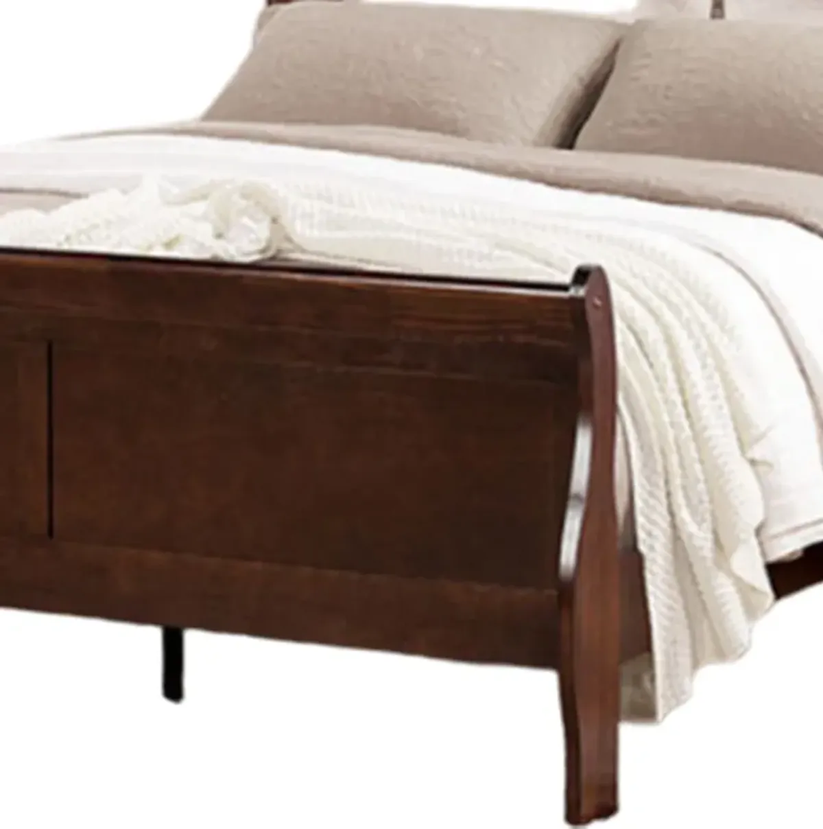 Ryla Queen Size Bed, Sleigh Panel Headboard, Dark Cherry Brown Solid Wood