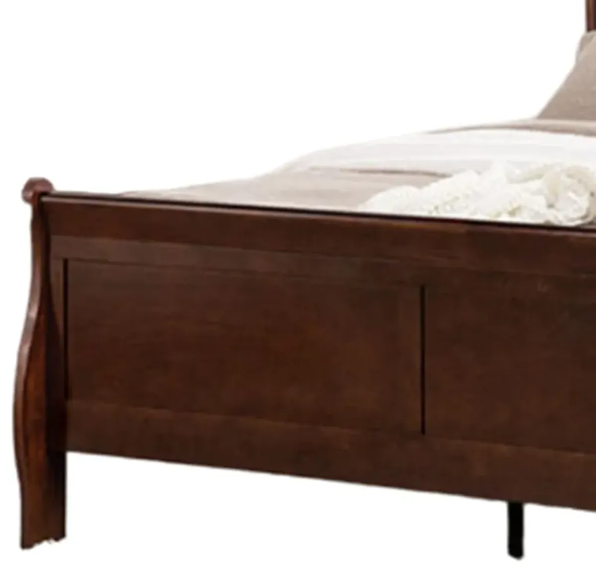 Ryla Queen Size Bed, Sleigh Panel Headboard, Dark Cherry Brown Solid Wood