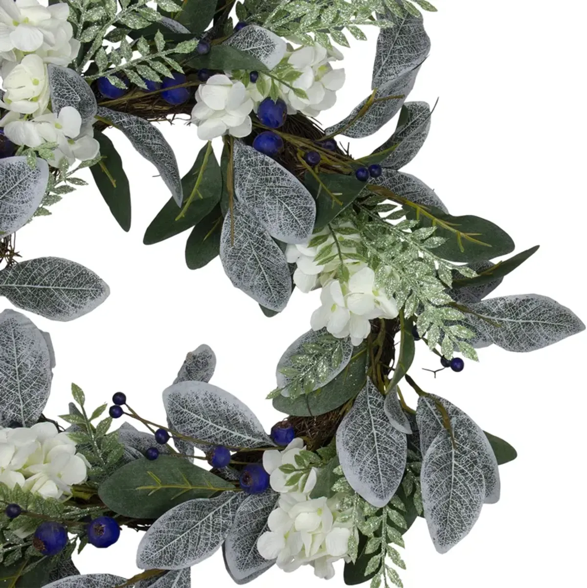 Iced Hydrangeas  Blueberries  and Foliage Artificial Christmas Wreath - 26 Inch  Unlit