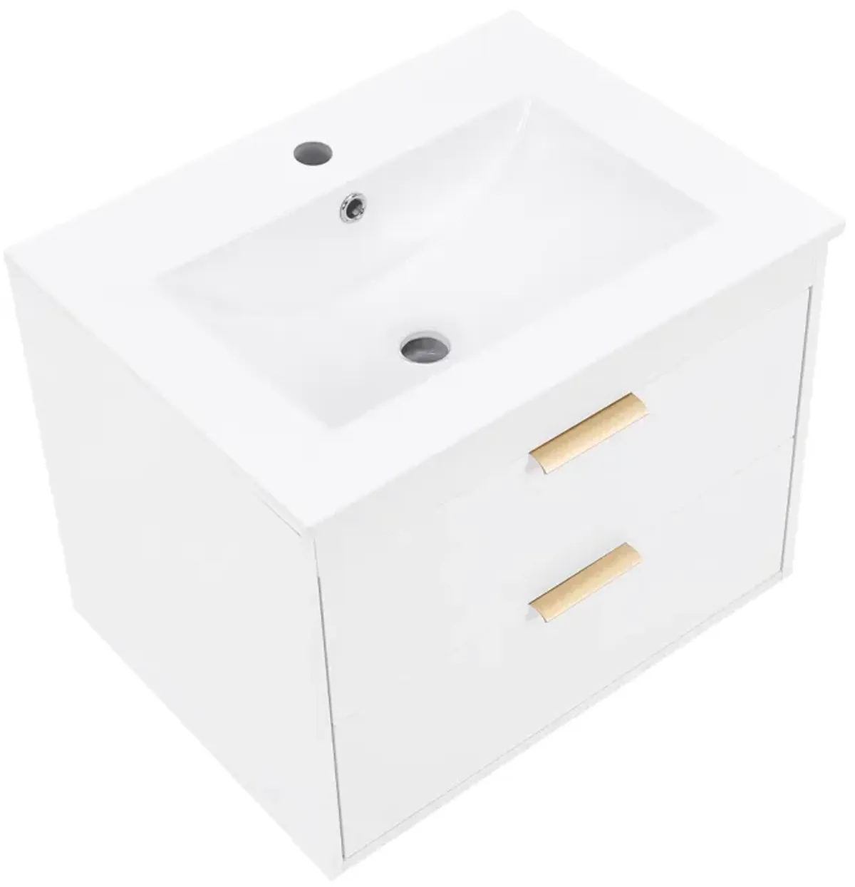 24" Floating Wall Mounted Bathroom Vanity With White Porcelain Sink And Soft Close Doors 0002