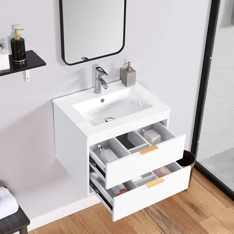 24" Floating Wall Mounted Bathroom Vanity With White Porcelain Sink And Soft Close Doors 0002