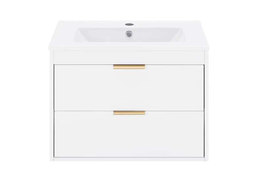 24" Floating Wall Mounted Bathroom Vanity With White Porcelain Sink And Soft Close Doors 0002