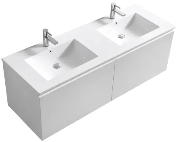 Kubebath Balli 60'' Double Sink Wall Mount Modern Bathroom Vanity in Gloss White Finish