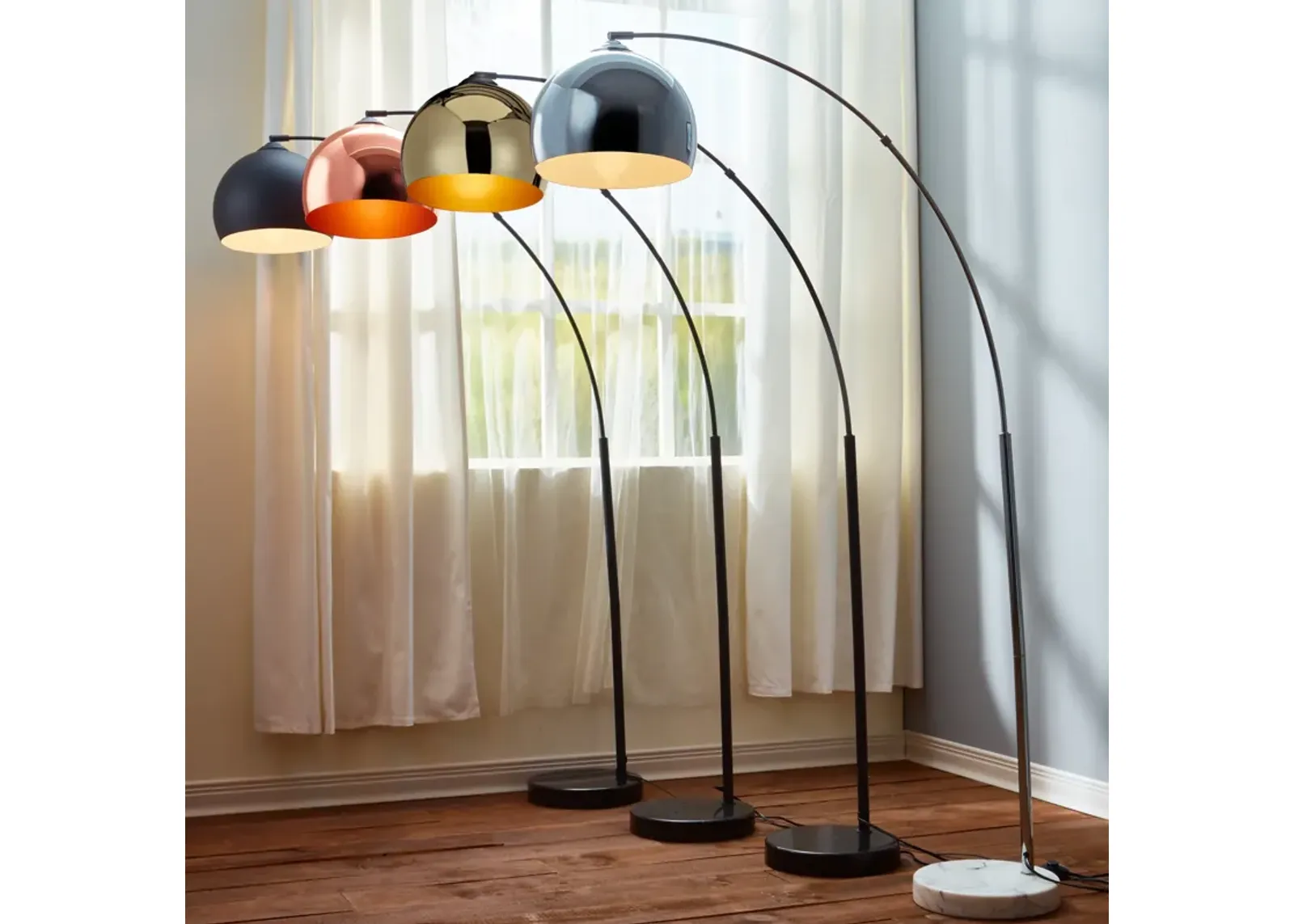 Teamson Home - Arquer Arc Floor Lamp With Black Shade And Black Marble Base