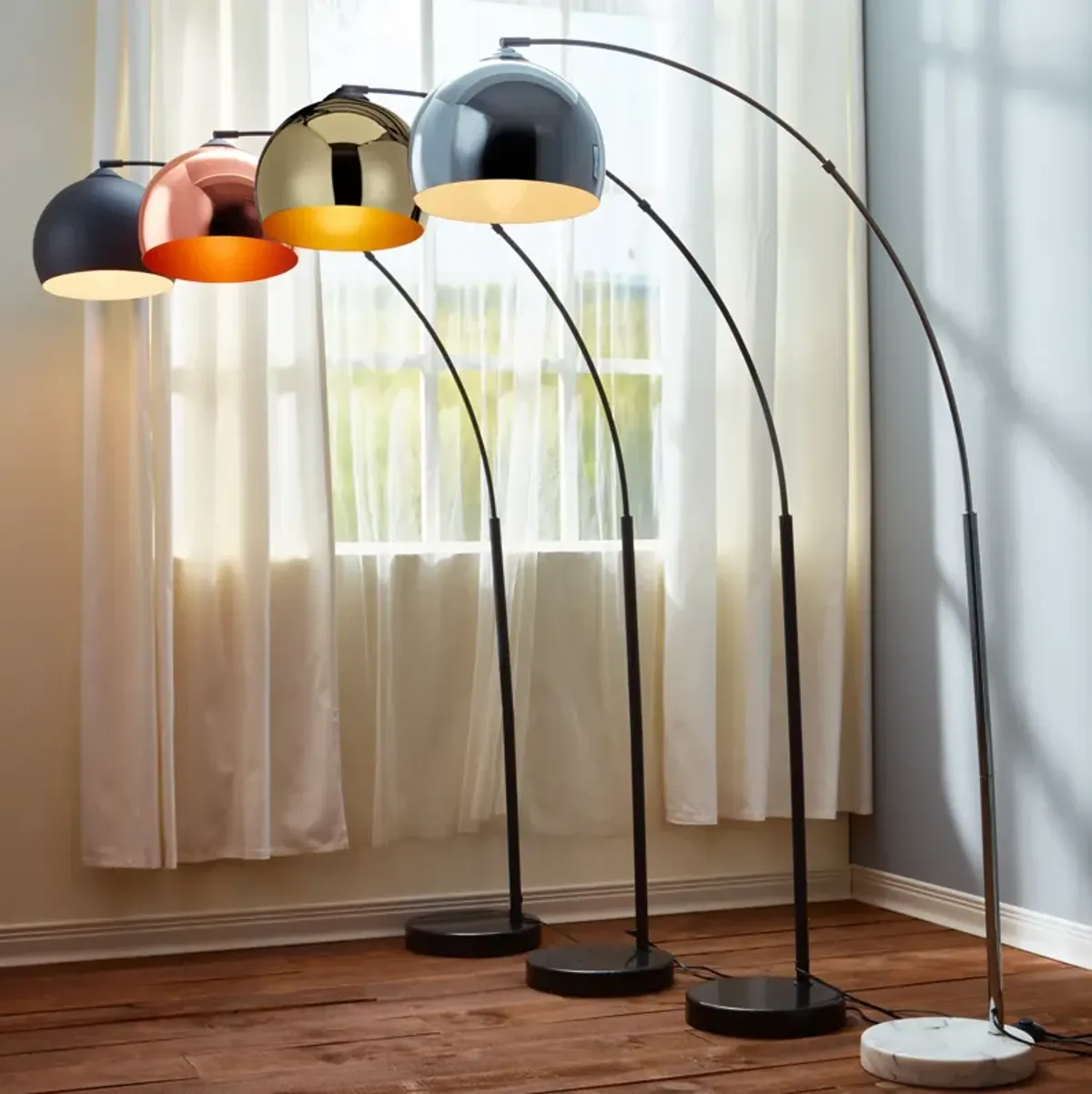 Teamson Home - Arquer Arc Floor Lamp With Black Shade And Black Marble Base