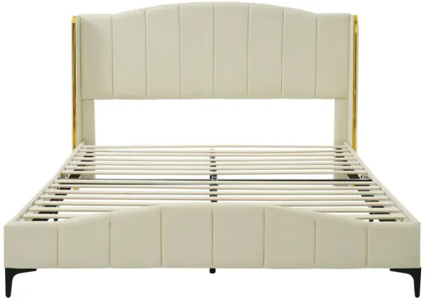 Merax PU Leather Upholstered Platform Bed with Velcro Slats