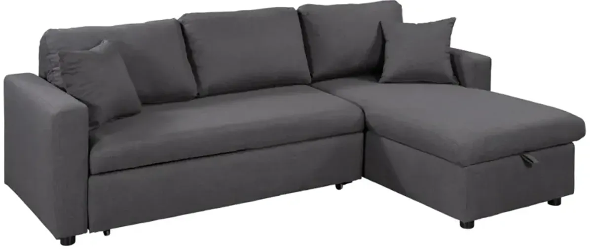 Upholstery Sleeper Sectional Sofa With Storage Space, 2 Tossing Cushions