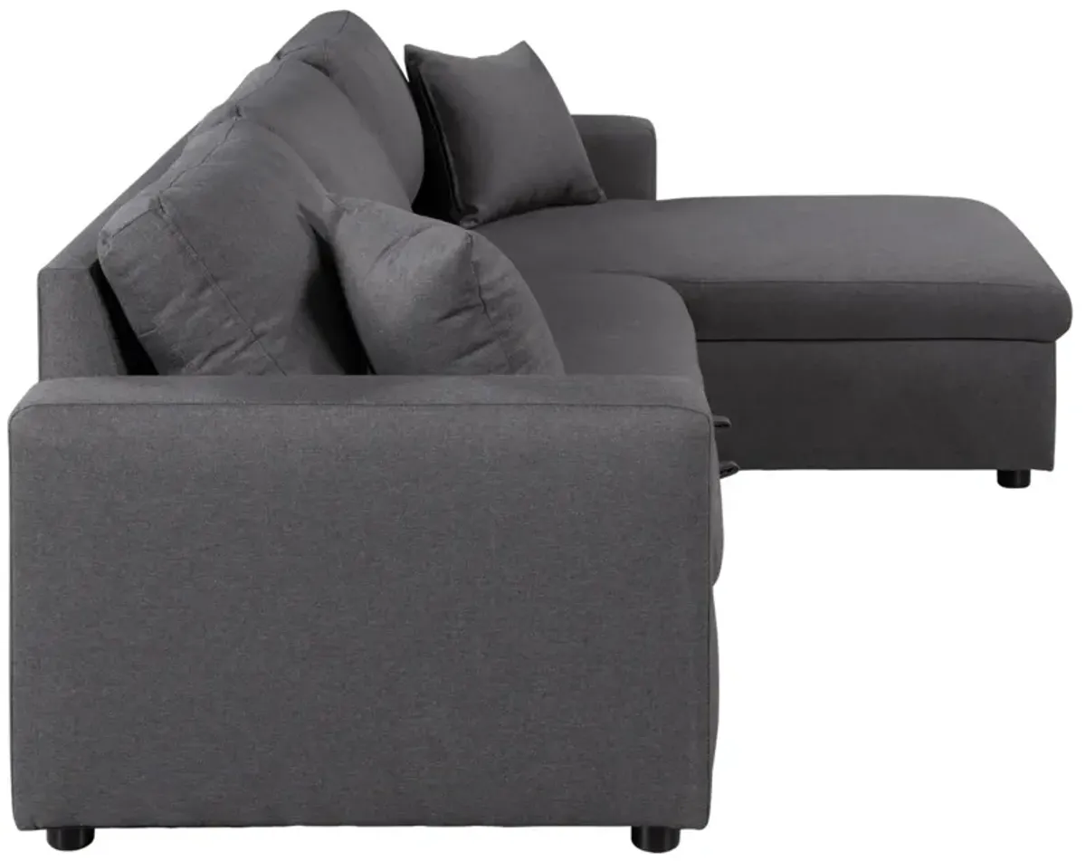 Upholstery Sleeper Sectional Sofa With Storage Space, 2 Tossing Cushions