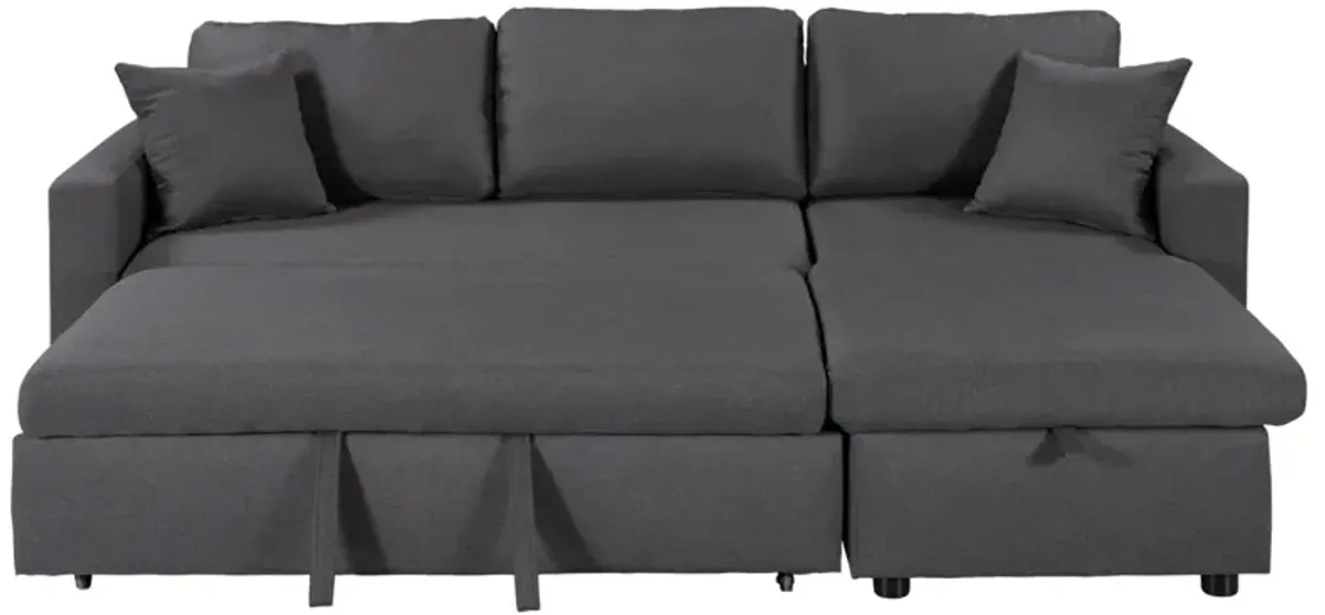 Upholstery Sleeper Sectional Sofa With Storage Space, 2 Tossing Cushions