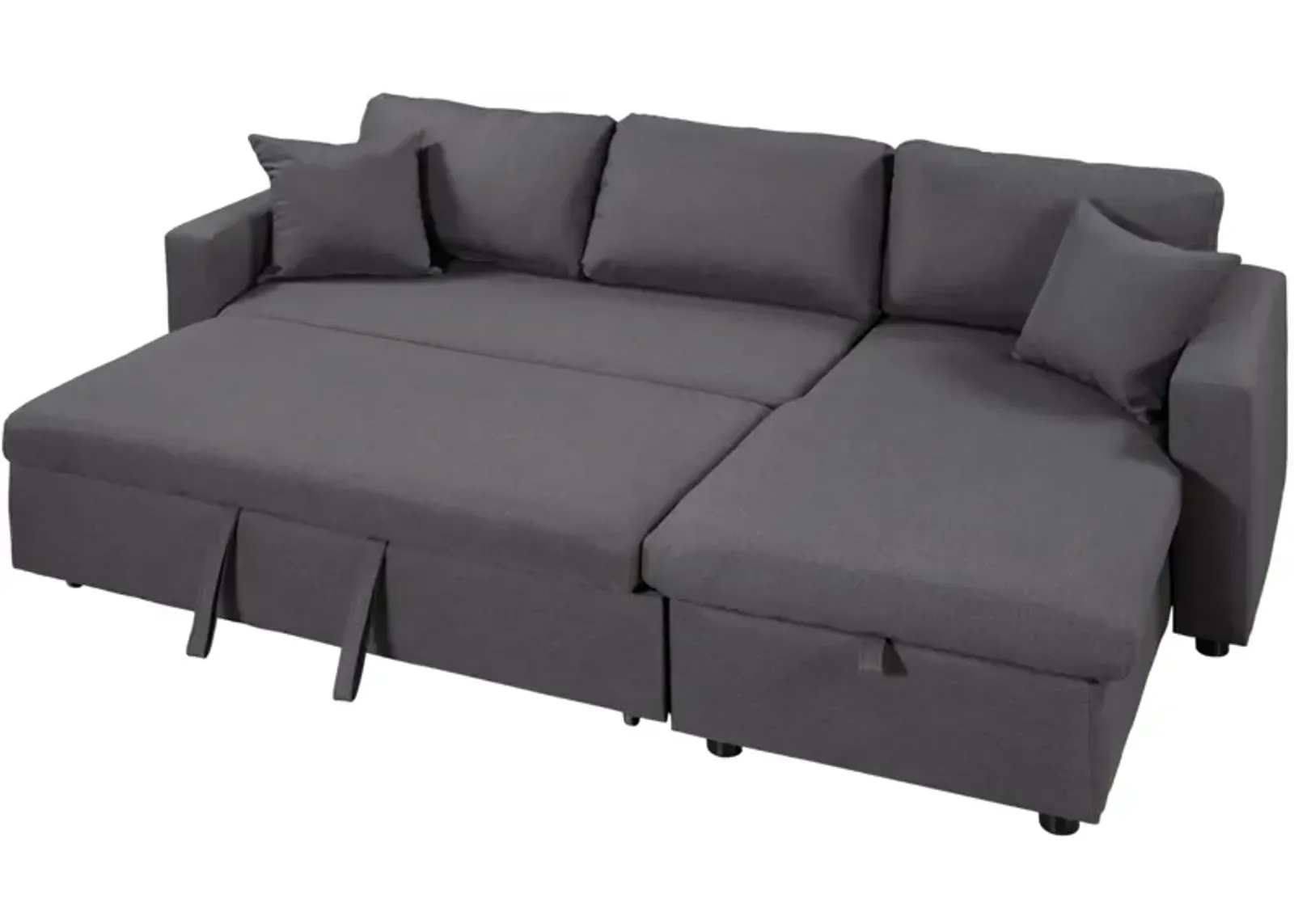 Upholstery Sleeper Sectional Sofa With Storage Space, 2 Tossing Cushions