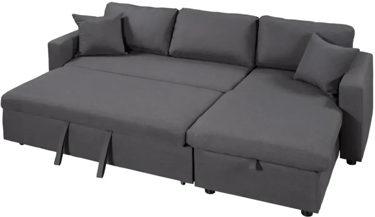 Upholstery Sleeper Sectional Sofa With Storage Space, 2 Tossing Cushions